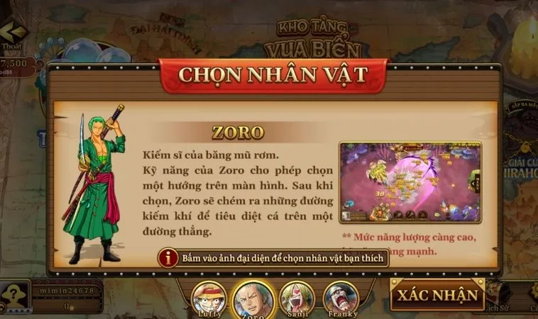 Chọn nhân vật trong game Bắn Cá Đại Hải Trình V7Bet