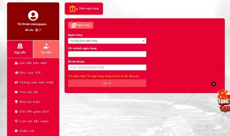 Hướng Dẫn Chi Tiết Cách Rút Tiền V7Bet Nhanh Chóng Và An Toàn Nhất 2 Giao diện rút tiền V7Bet