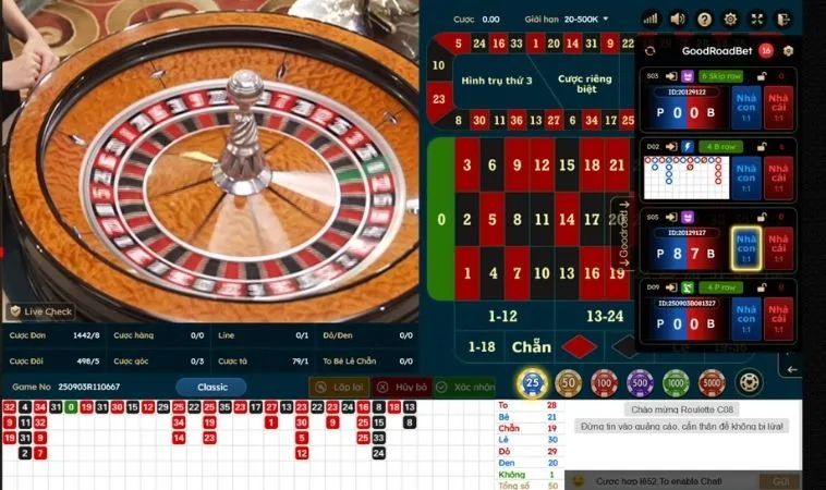Giao diện chơi cá cược Roulette Nhà Cái V7Bet